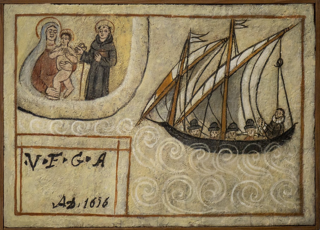 Oud ex-voto zeeman, populaire offer als een belofte van toewijding en dankbaarheid van de zeeman die de gevaren van de zee heeft overleefd, afkomstig uit de Kerk van Carmine, Torre del Greco, nabij Napels 19e eeuw Italië door Unknown artist