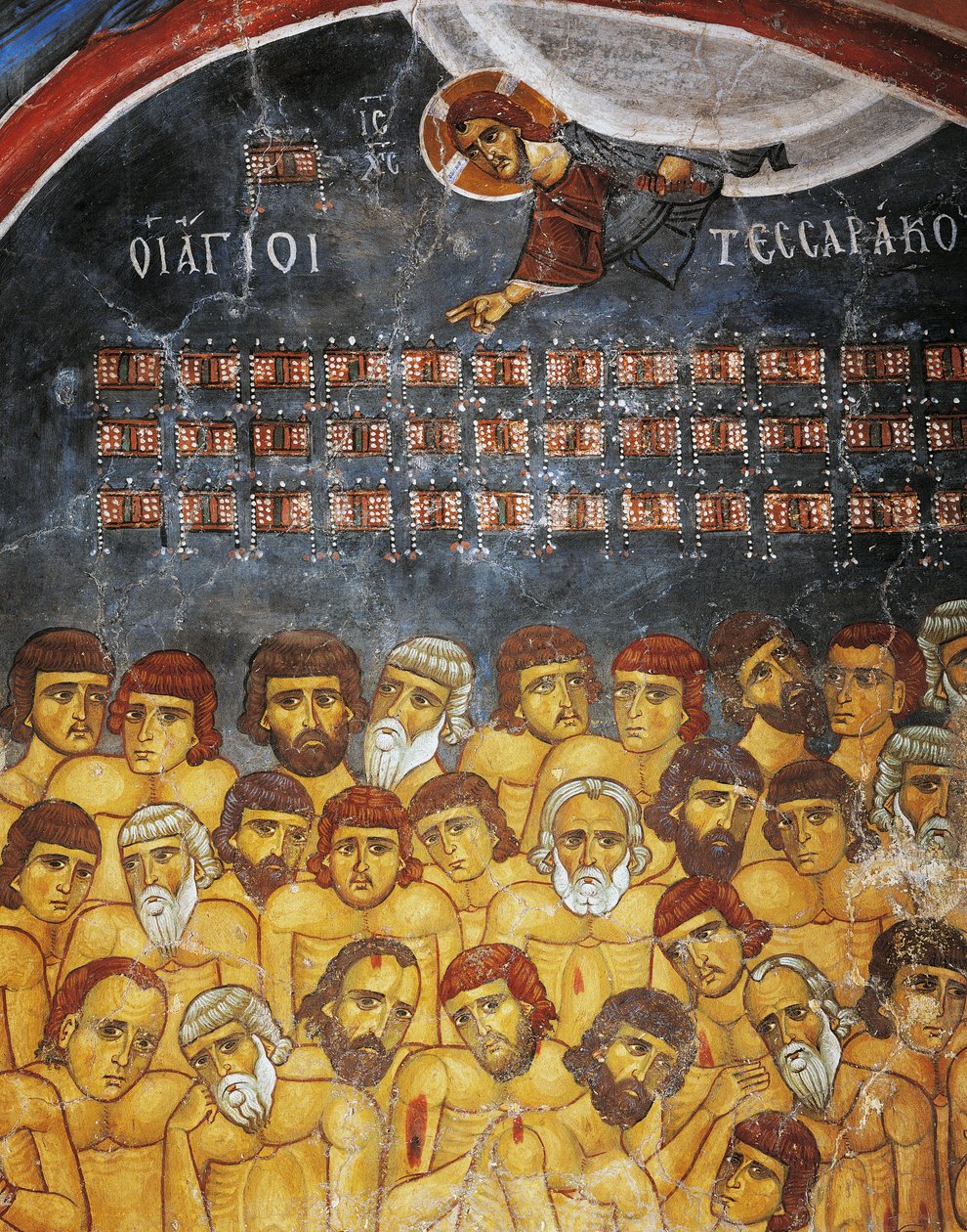 Veertig Martelaren van Sebaste of Heilige Veertig, fresco (12e eeuw), Ayios Nikolaos tis Steyis (Sint Nicolaas van het Dak) (11e eeuw) (Unesco Werelderfgoedlijst, 2001), Troodos bergen, Cyprus, detail door Unknown artist
