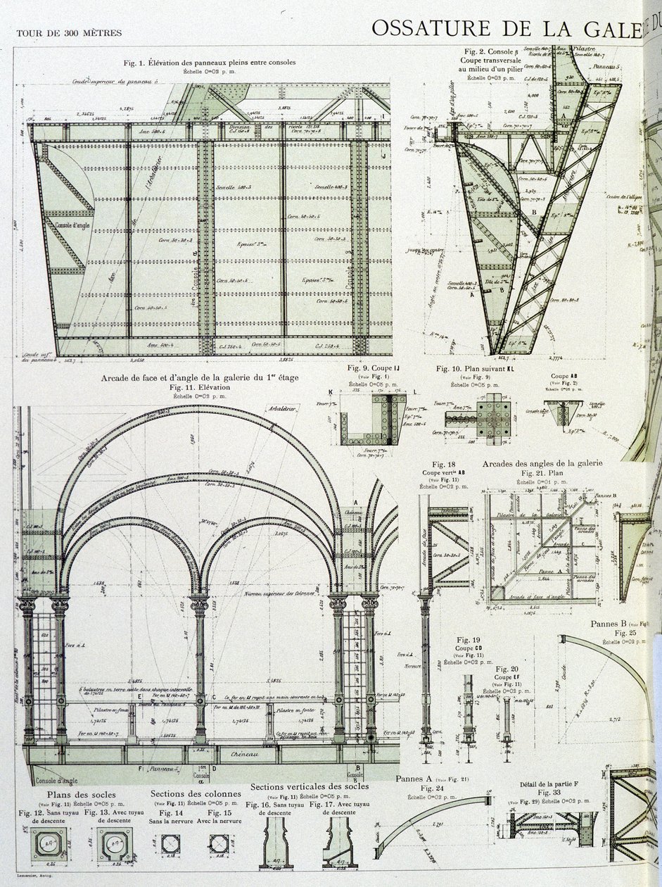 Frame van de galerij op de eerste verdieping van de Eiffeltoren - industrieel ontwerp door Unknown artist