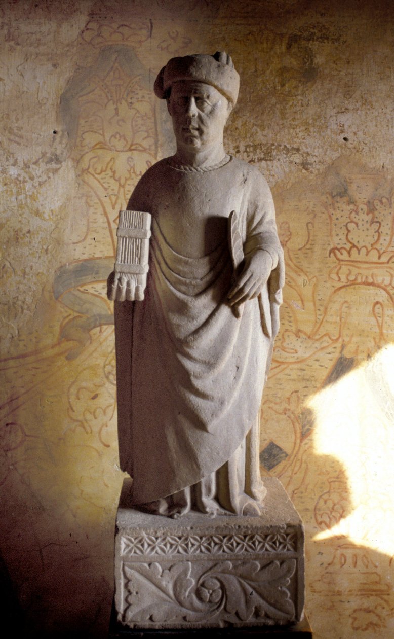 Francesco Petrarca (1304 - 1374) (Petrarca), Italiaanse dichter. 14e-eeuws standbeeld. Petrarca huis in Arquà bij Padua door Unknown artist
