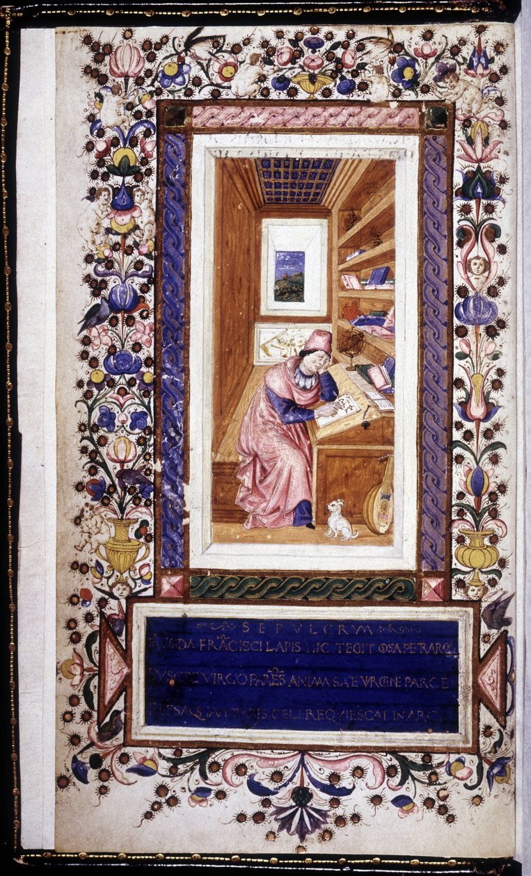 Francesco Petrarca (Petrarca) (1304 - 1374), miniatuur van de 15e eeuw. Bibioteca Trivulziana. Milaan door Unknown artist