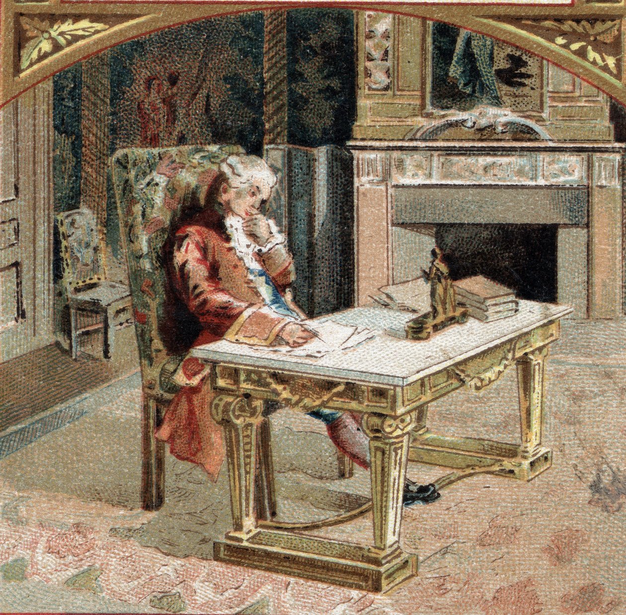 Francois-Marie (Francois Marie) Arouet de Voltaire genaamd Voltaire (1694-1778), 23 jaar oud in het kasteel van Sully-sur-Loire (Sully sur Loire). Chromolithografie uit het einde van de 19e eeuw door Unknown artist