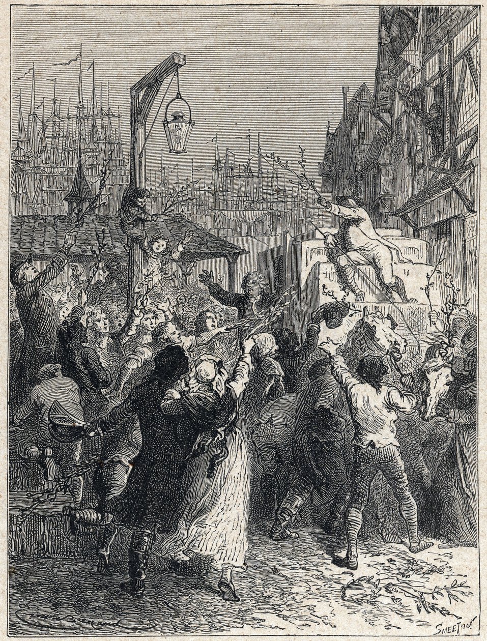 Franse Revolutie: triomf van Honore Gabriel Riqueti, graaf van Mirabeau (1749-1791) bij zijn intocht in de stad Marseille in 1789. Gravure uit 1889. Privécollectie. door Unknown artist