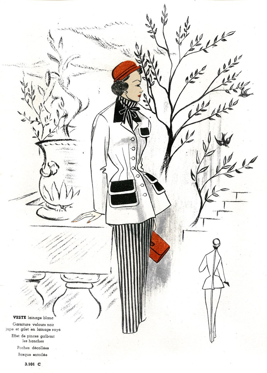 Franse mode, outfitontwerp in wol. door Unknown artist