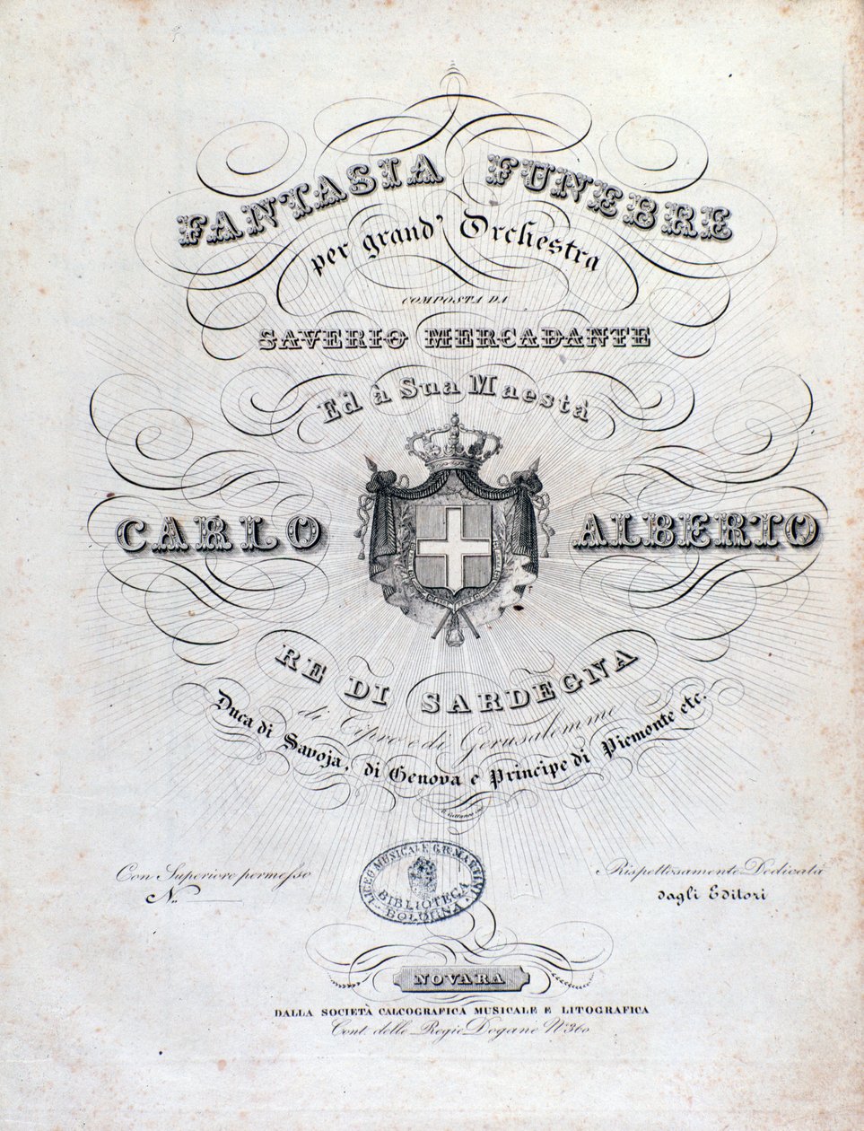 Frontispice voor Fantasia funebre, orkestwerk door Mercadante door Unknown artist