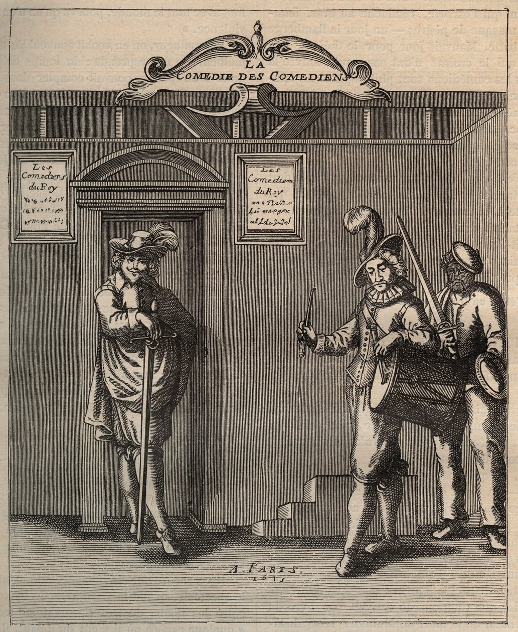 Frontispice van The Comedy of Comedians, Poem of New Invention door Georges de Scudery - 1635 door Unknown artist