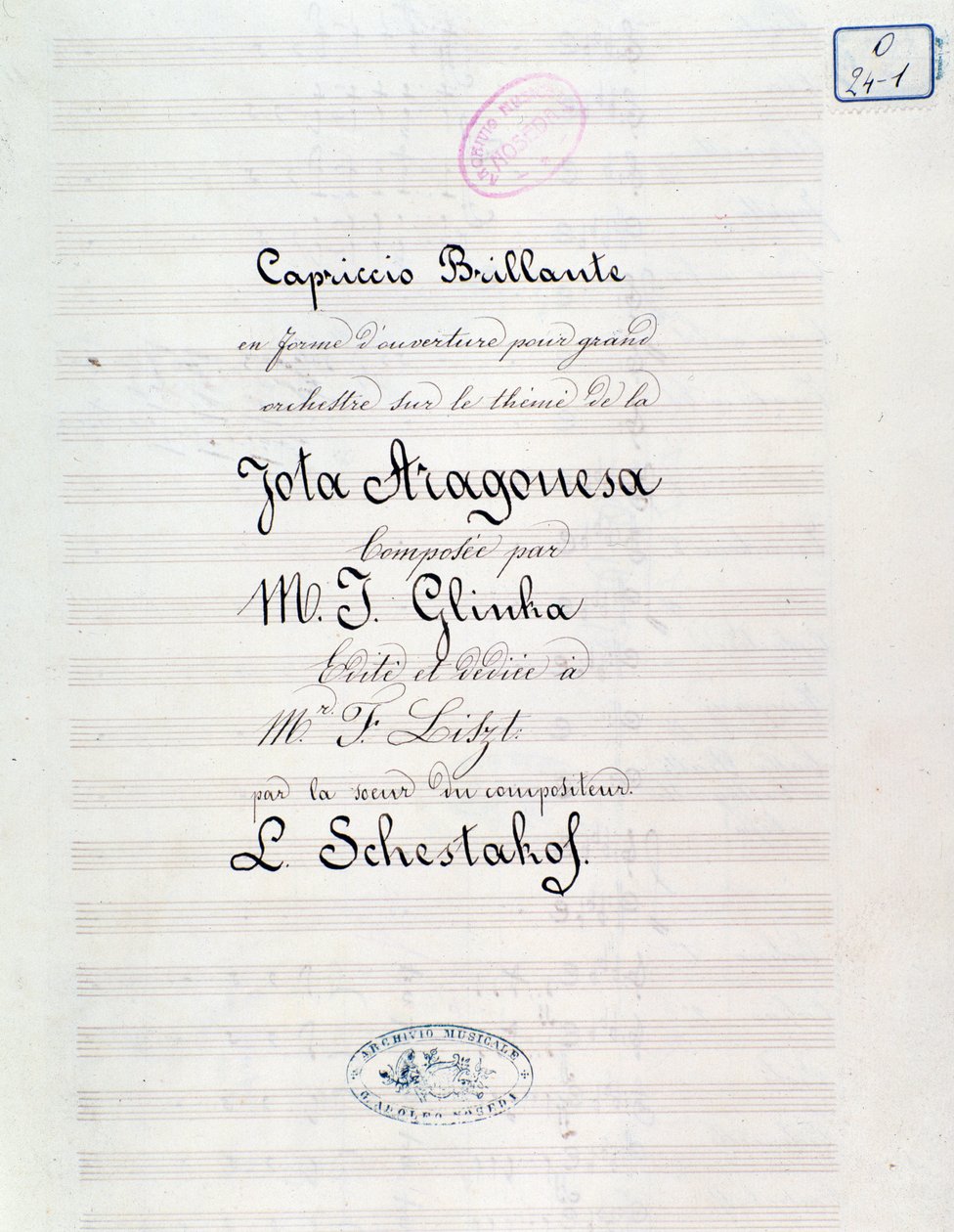 Frontispice van Capriccio brilliant op het thema van Jota Aragonese (Spaanse ouverture nr.1) door Mikhail Glinka door Unknown artist