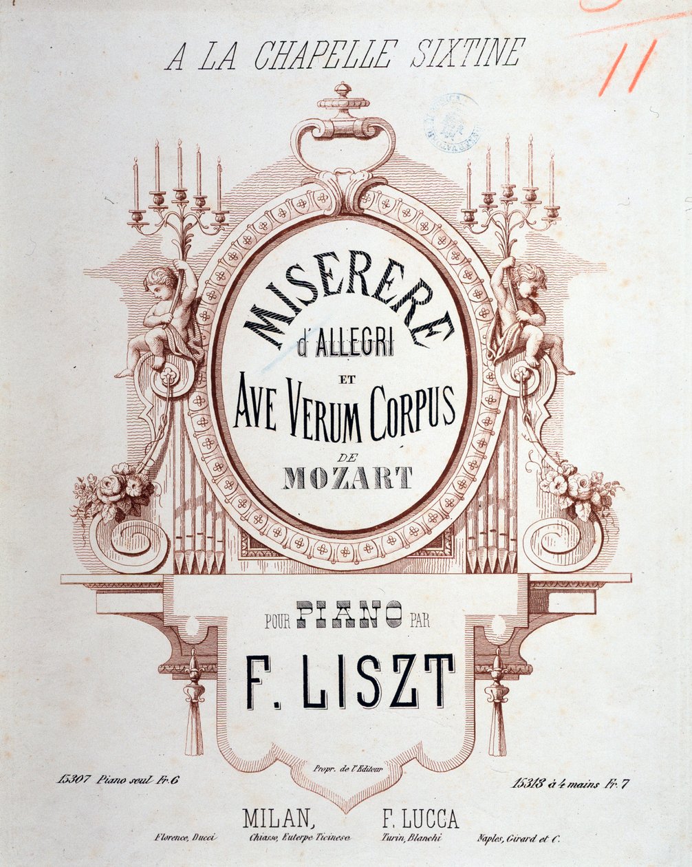 Frontispice van Miserere door Allegri en Ave verum corpus door Mozart, getranscribeerd door Liszt voor piano (1865) door Unknown artist
