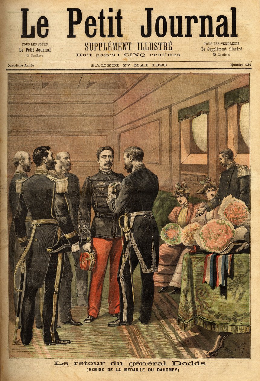 Generaal Alfred Dodds (1842-1922), na zich onderscheiden te hebben tijdens missies in Indochina en het pacificeren van Senegal, leidde hij de Dahomey-campagne en ontving de Dahomey-medaille, uitgereikt door de Commissaris-Generaal van de Marine Hanes. Selv door Unknown artist