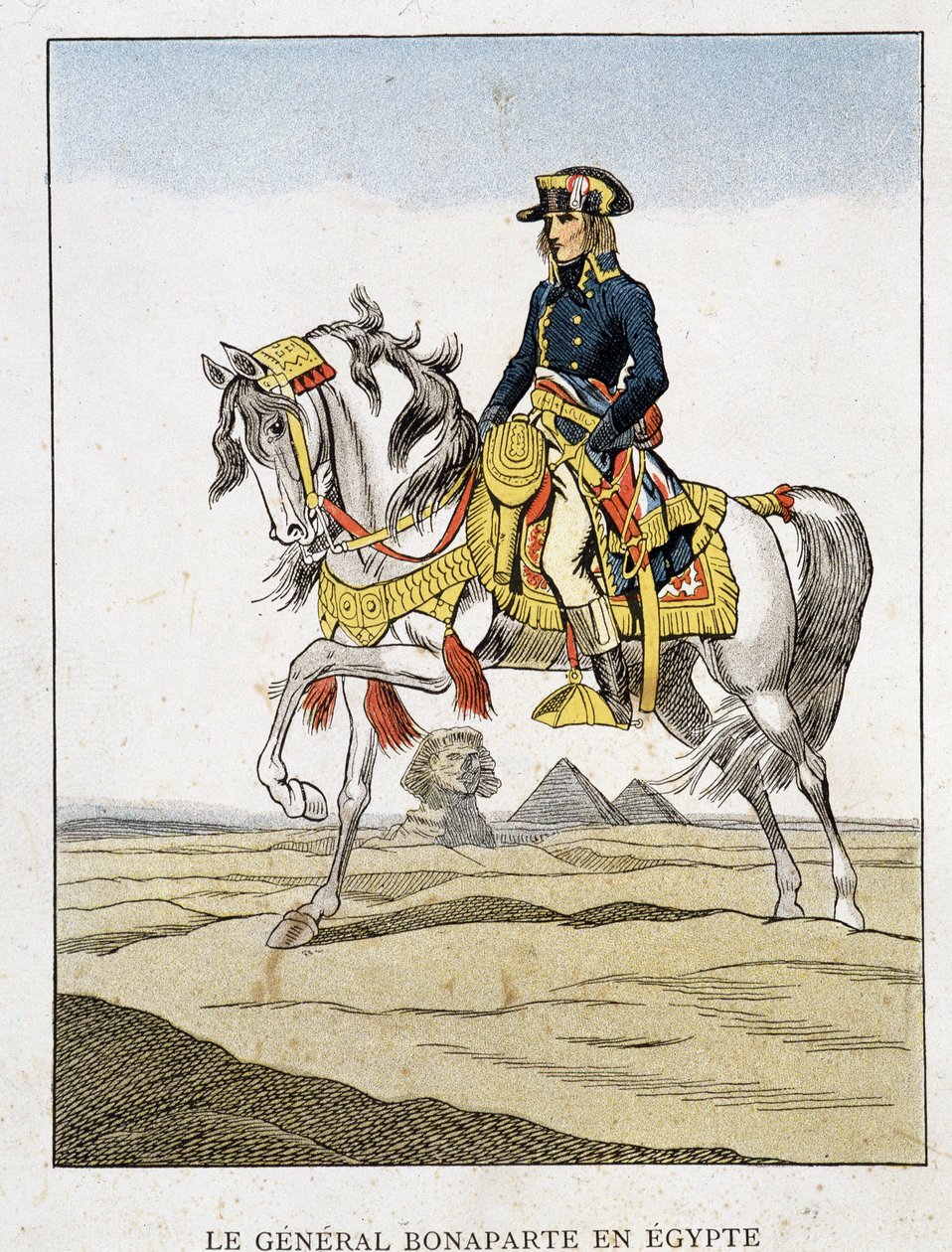 Generaal Bonaparte in Egypte, een portret rijdend voor de piramides en de sfinx. door Unknown artist
