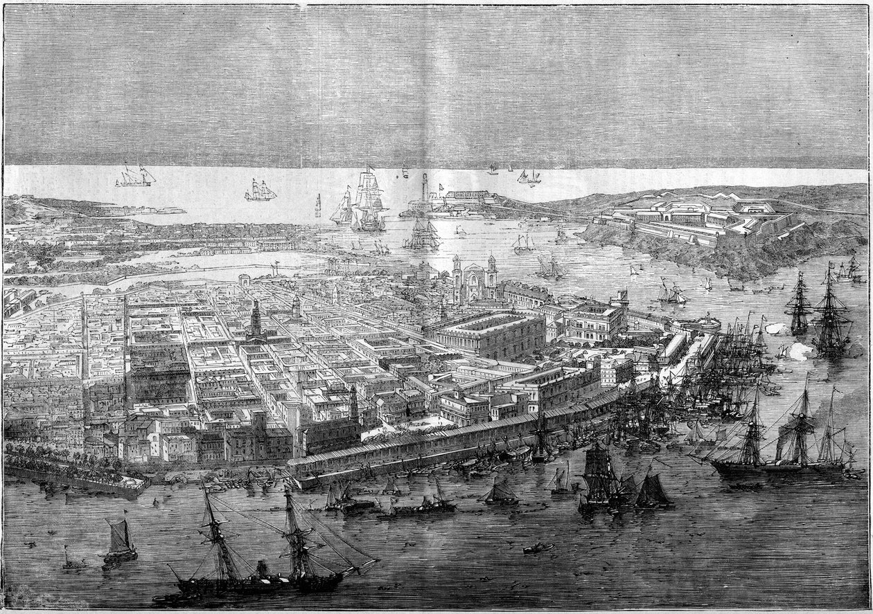 Algemeen overzicht van Havana in 1862 - apparaat van de Franse divisie onder bevel van schout-bij-nacht Jurien de la Graviere. door Unknown artist