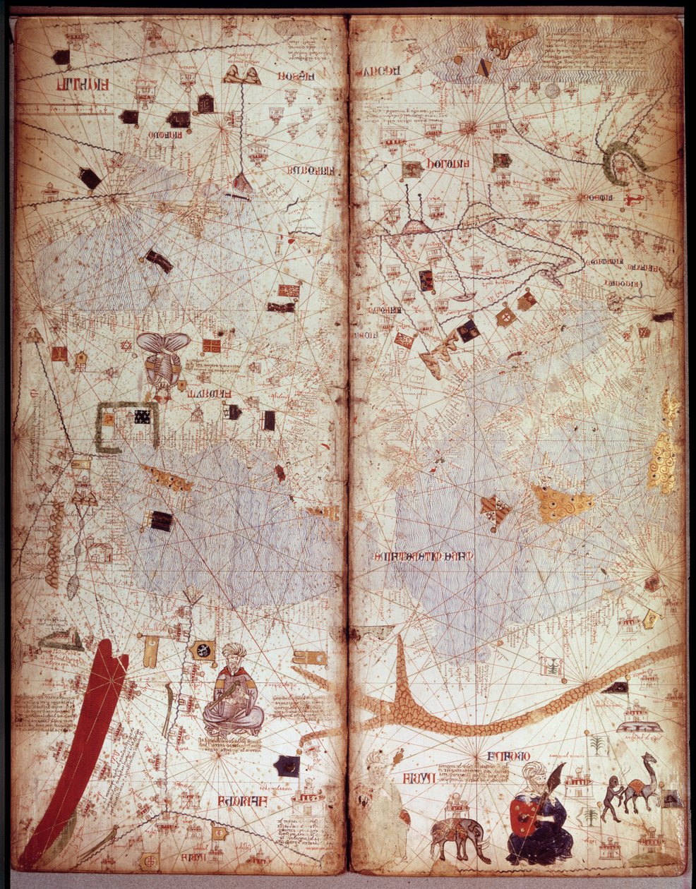Geografische kaart van de Middellandse Zee. Catalaanse Atlas (Catalaanse kaart) (Spanje). Manuscript uit 1375 (Folio 4) door Abraham Cresques. BN, Parijs door Unknown artist