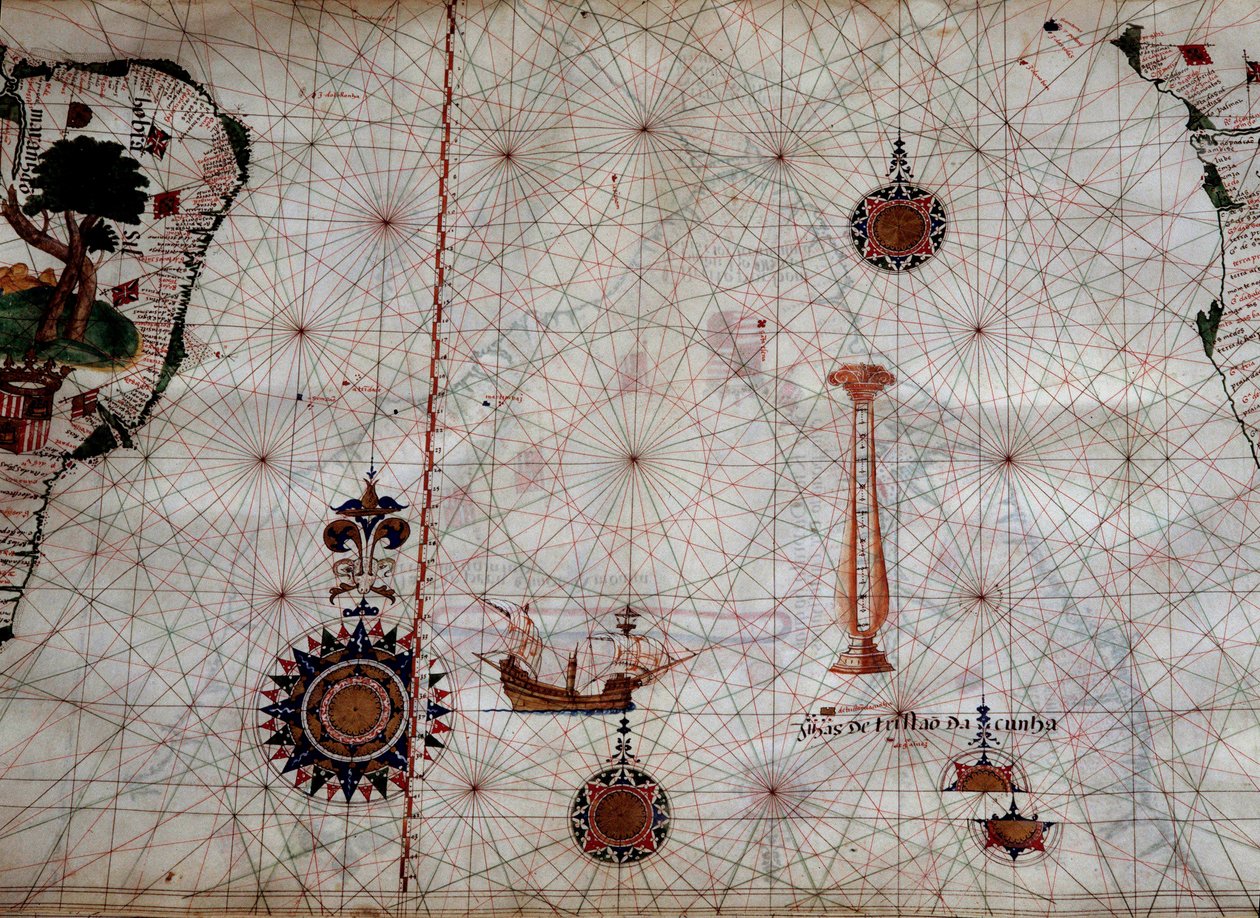 Geografie: detail van een navigatiekaart van Luis Lazare door Unknown artist