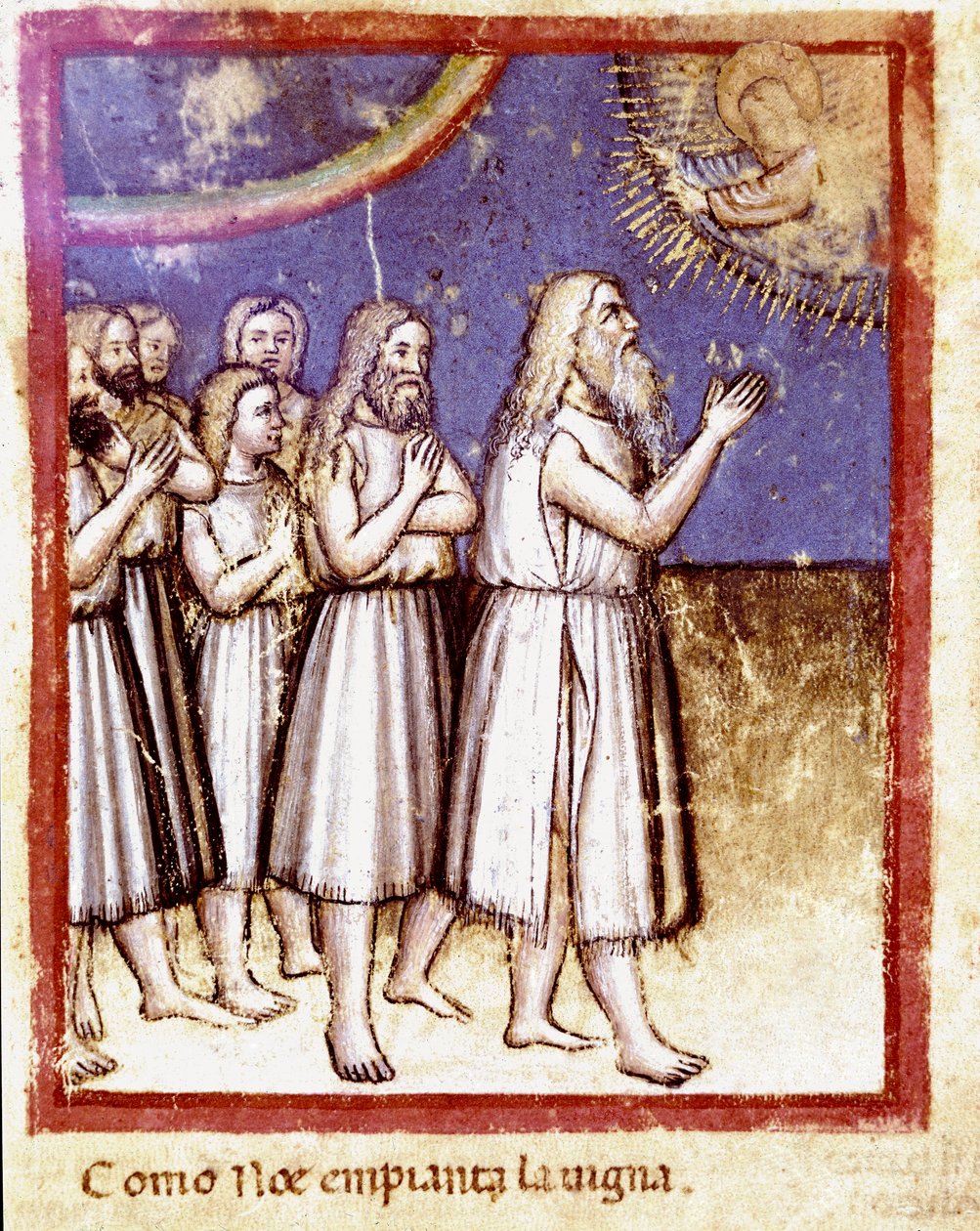 God zegende Noach en zijn familie, overlevenden van de zondvloed door Unknown artist