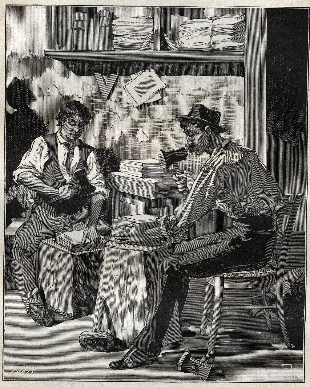 Goudklopper. Gravure uit 1885 in 