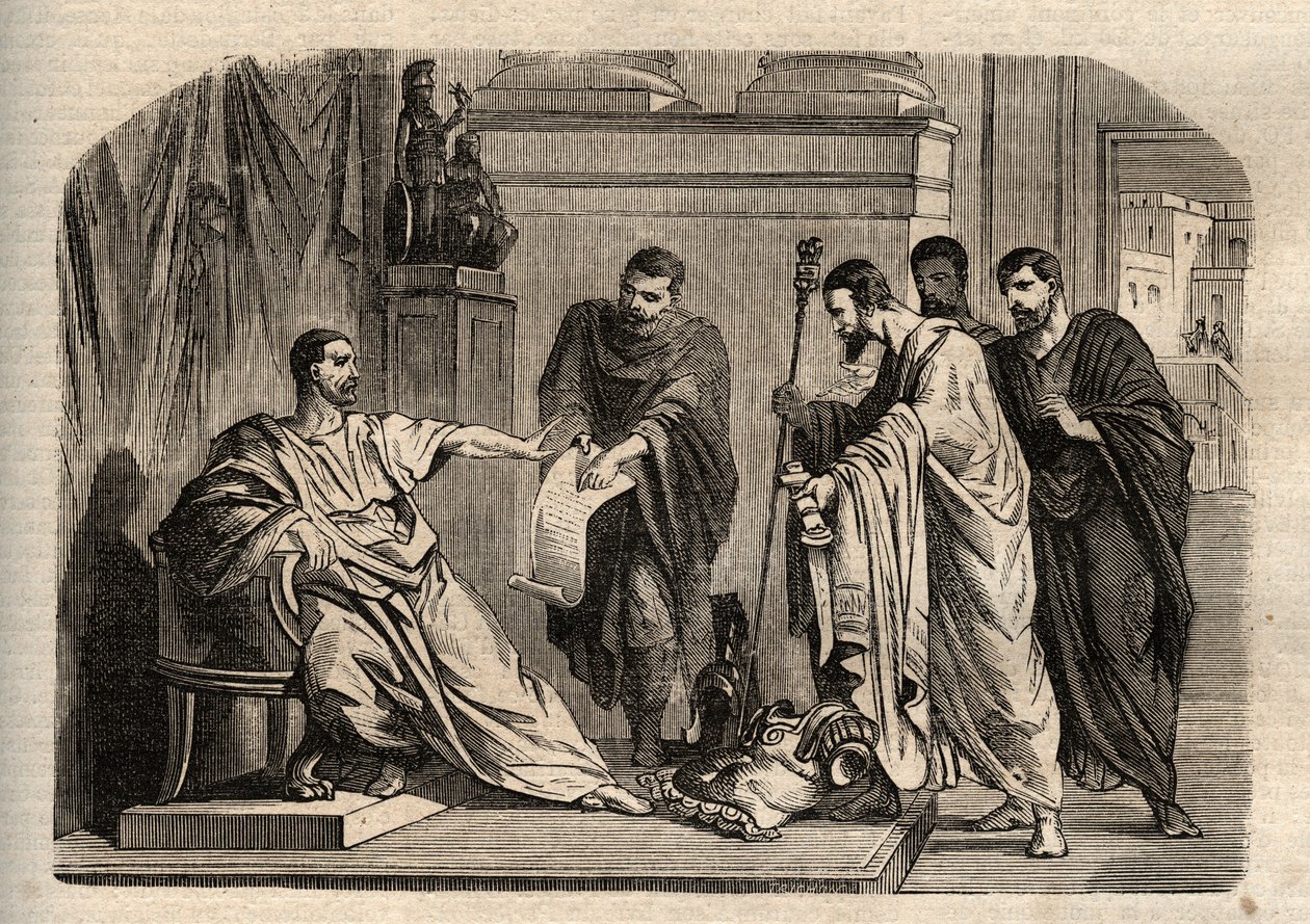 Gordianus I (158-238) weigert de keizerlijke waardigheid - gravure in 