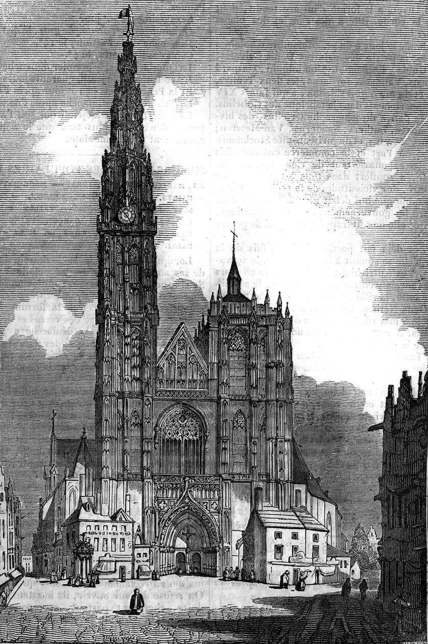 Gotische architectuur: zicht op de Kathedraal Notre Dame Antwerpen door Unknown artist