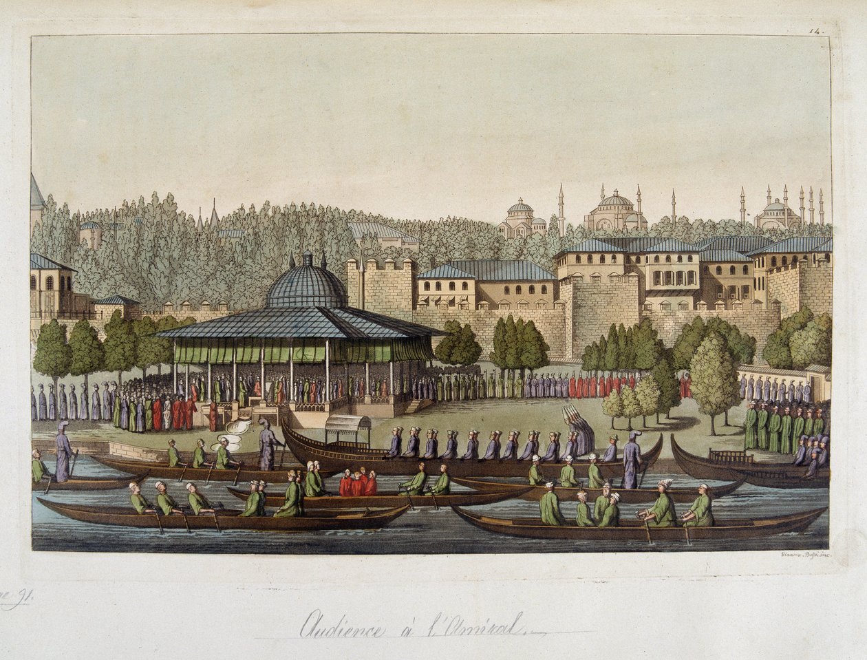 Regering van de Ottomanen: audiëntie bij de admiraal - in "Het oude en moderne kostuum" door Ferrario, ed. Milaan door Unknown artist