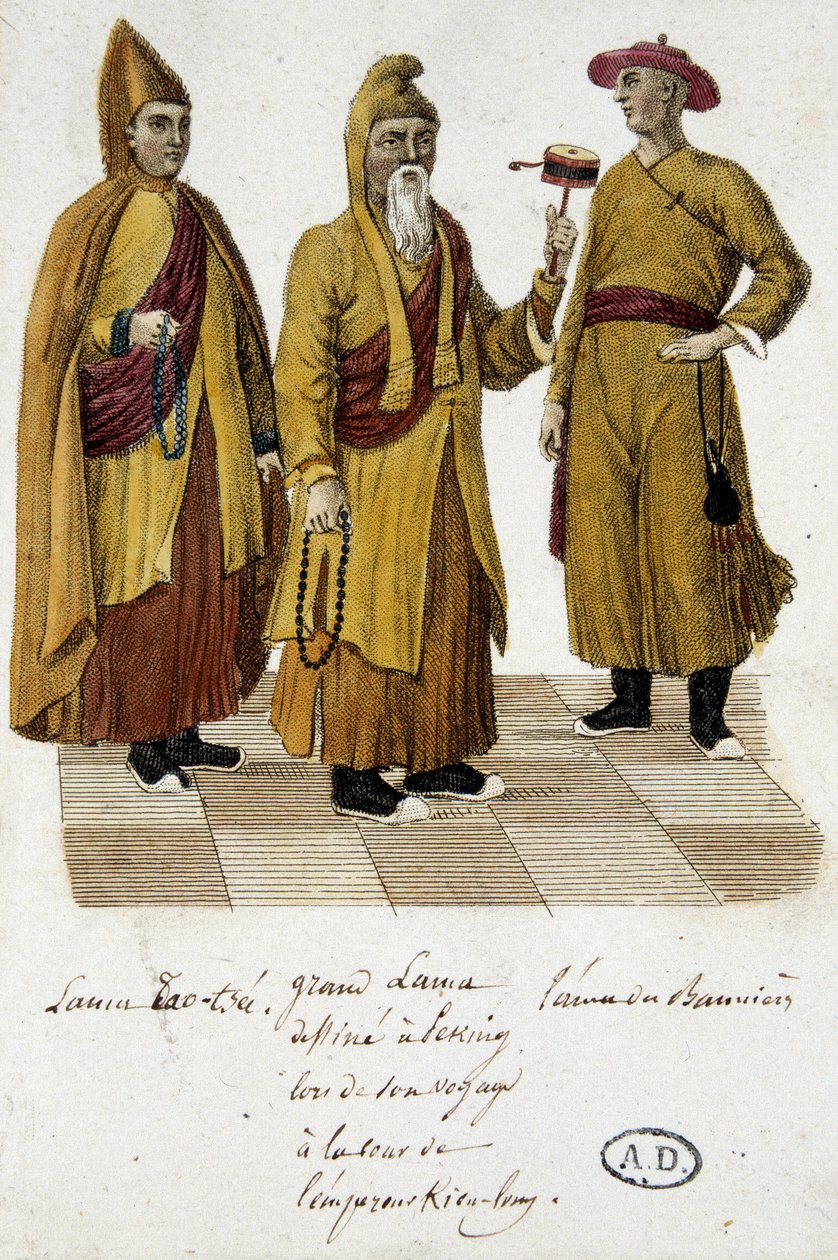 Grote Lama en Lama Lao-Tseu (?) bezoeken het hof van Peking - gravure door Unknown artist