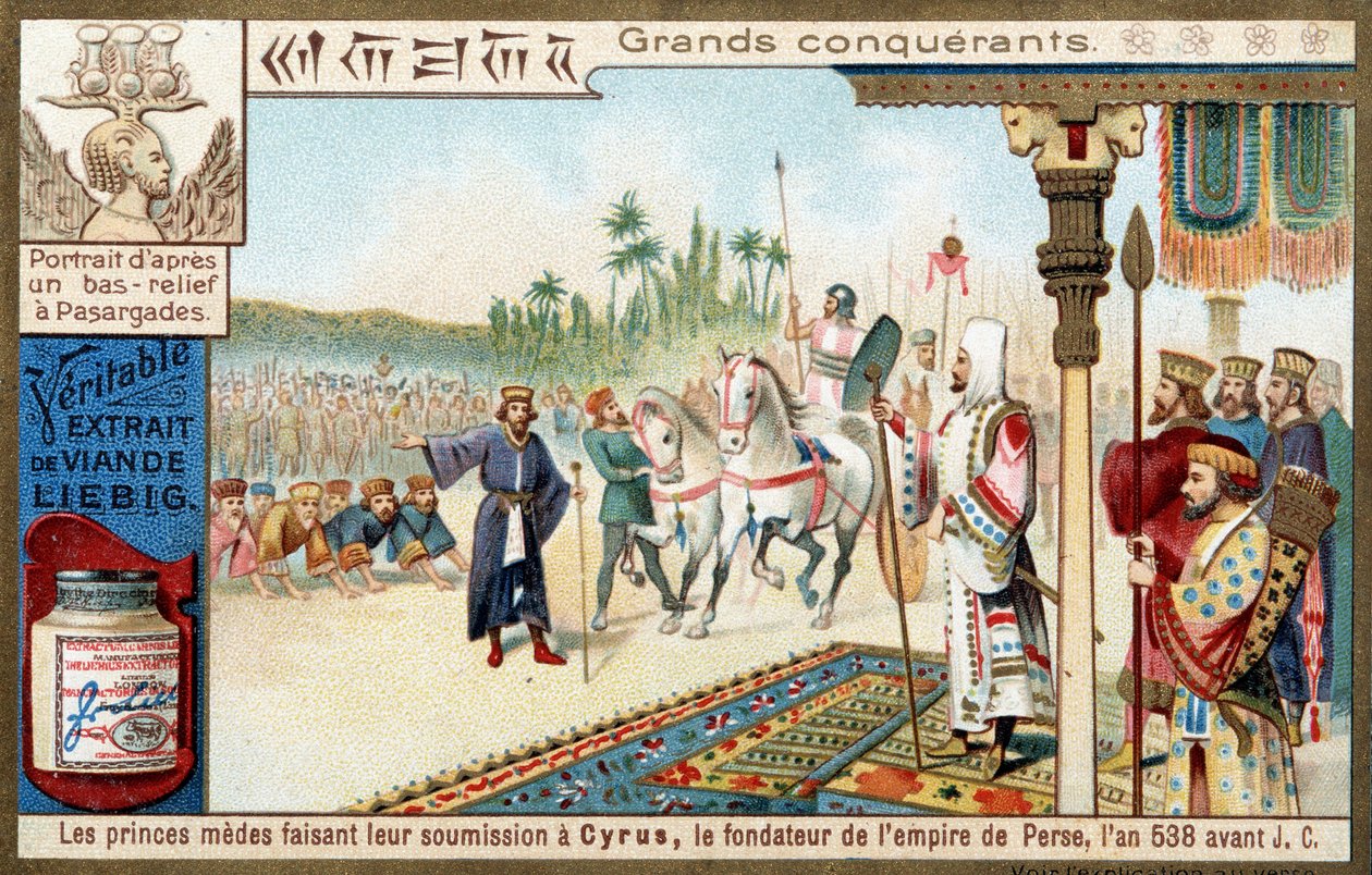 Grote veroveraars: de Medische prinsen onderwerpen zich aan Cyrus II de Grote, stichter van het Perzische Rijk in 538 v.Chr. door Unknown artist