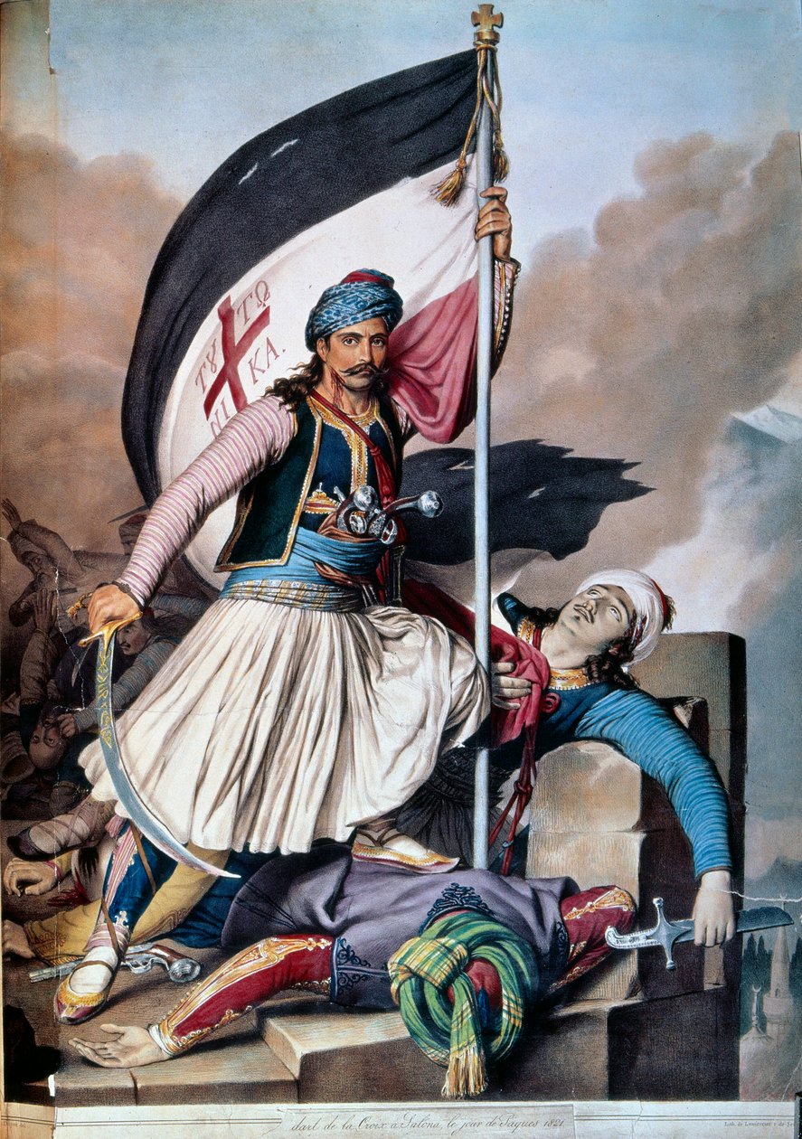 Griekse Onafhankelijkheidsoorlog tegen het Ottomaanse Rijk: de vlag wordt gehesen in Salona door Unknown artist