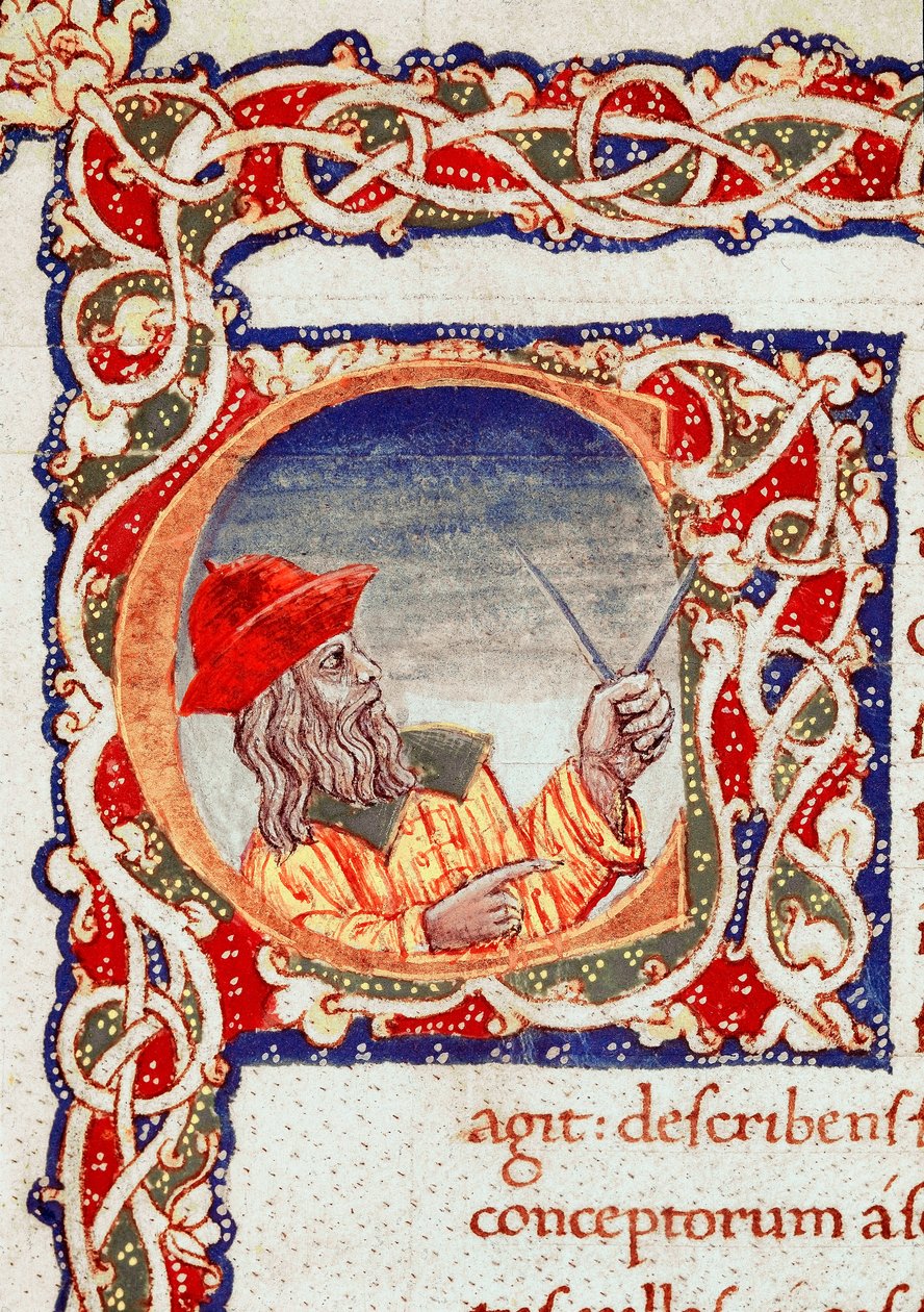 Griekse astronoom Claudius Ptolemaeus met een passer. Miniatuur uit 