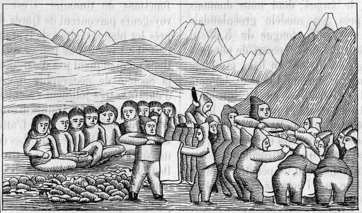 Groenland tentoonstelling bij de Geografische Vereniging, Parijs: Facsimile van een graftekening door Eskimo