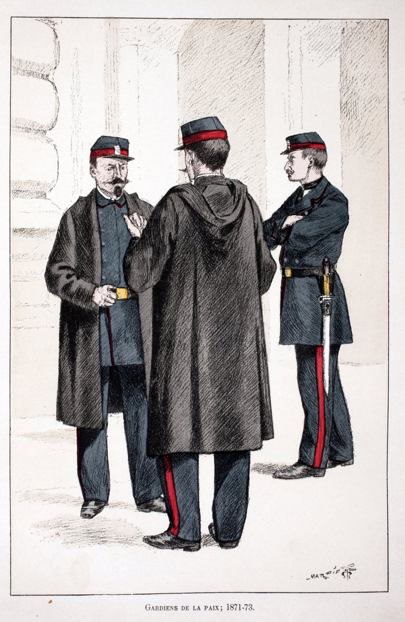 Wachters van de Vrede (1871-1873). Kleurengraveerwerk ter illustratie van 