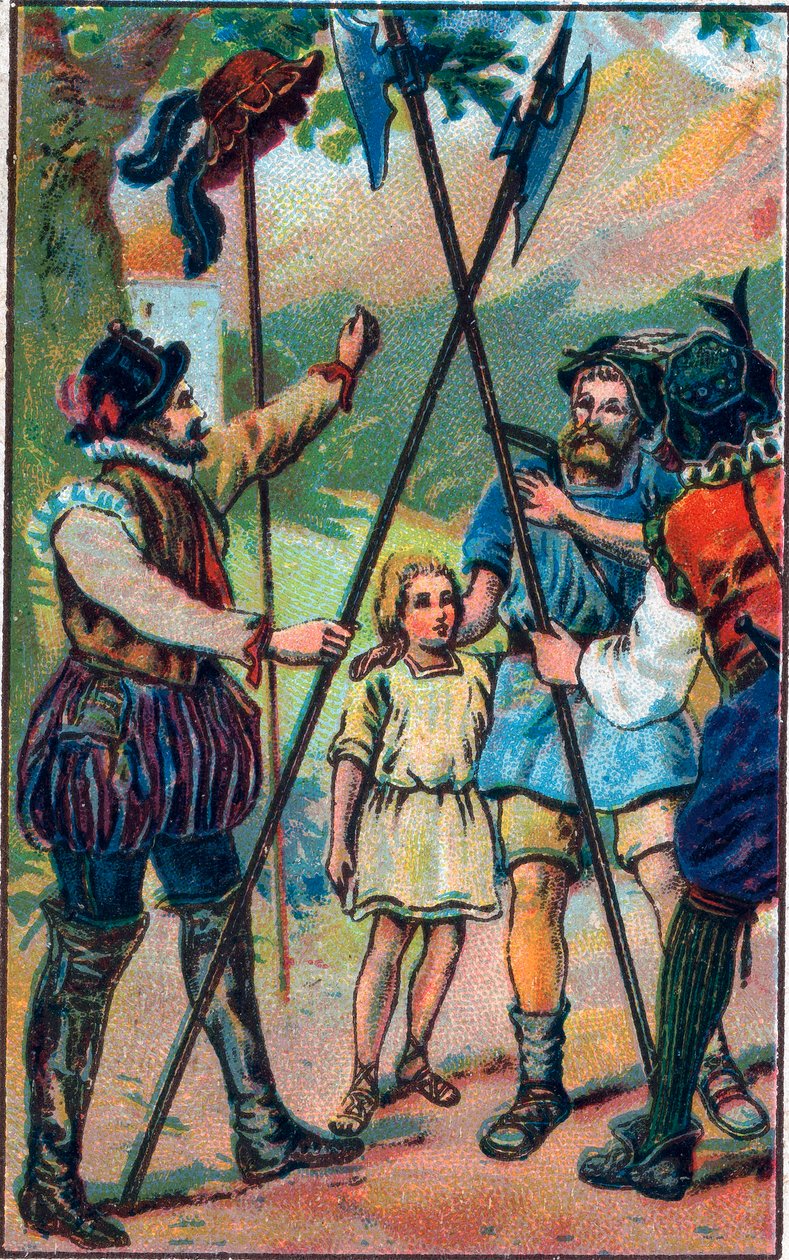 Willem Tell (legendarische held van de Zwitserse onafhankelijkheid) weigerde te buigen voor de hoed. Chromolithografie uit het einde van de 19e eeuw. door Unknown artist