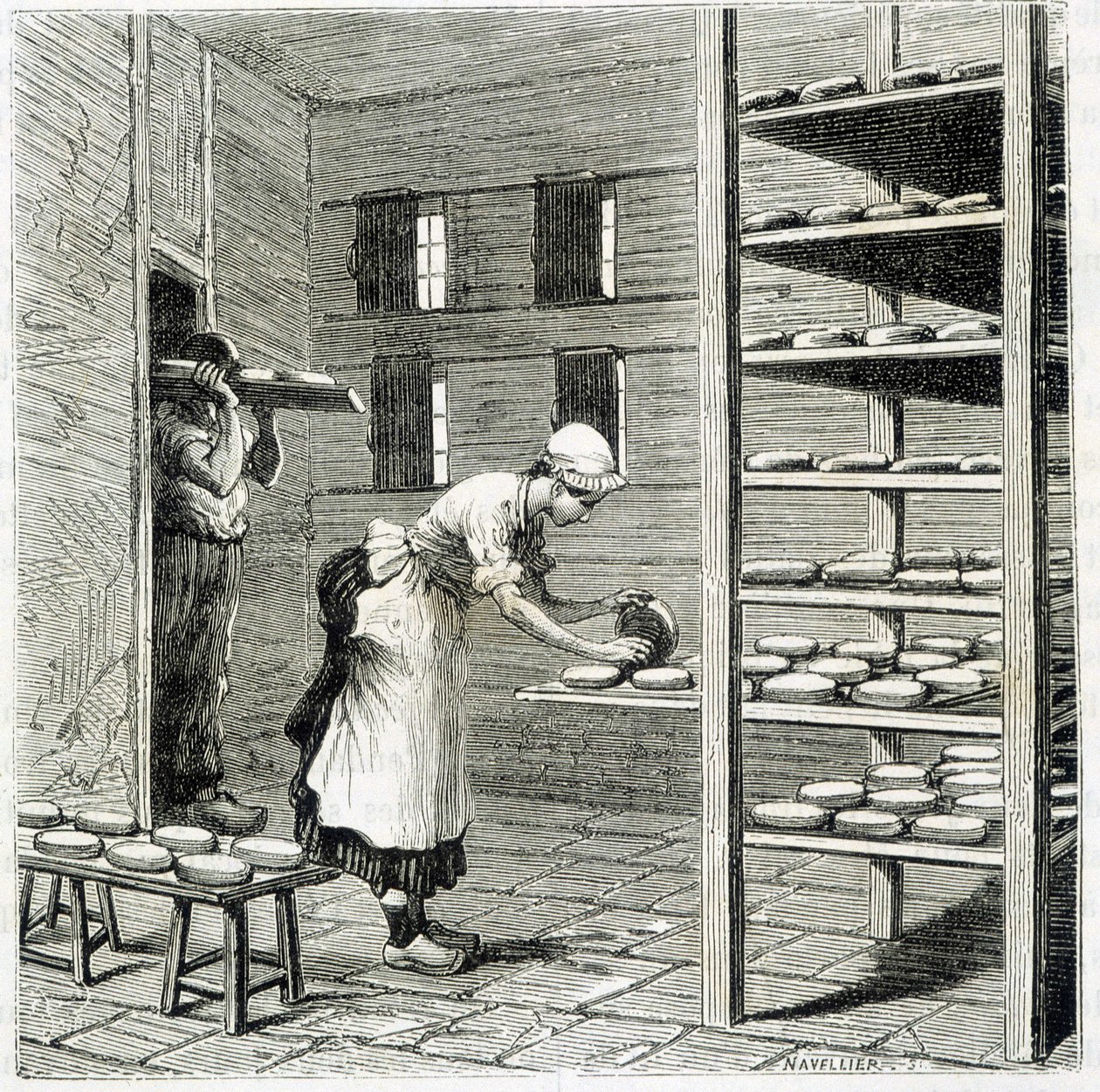 Haloir (of droger) voor de vervaardiging van camembert kaas - in De wonderen van de industrie door Louis Figuier door Unknown artist