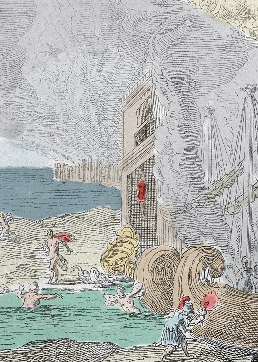 Opgehangen Iphis afgewezen door Anaxarete. Detail van een illustratie uit boek XIV van 
