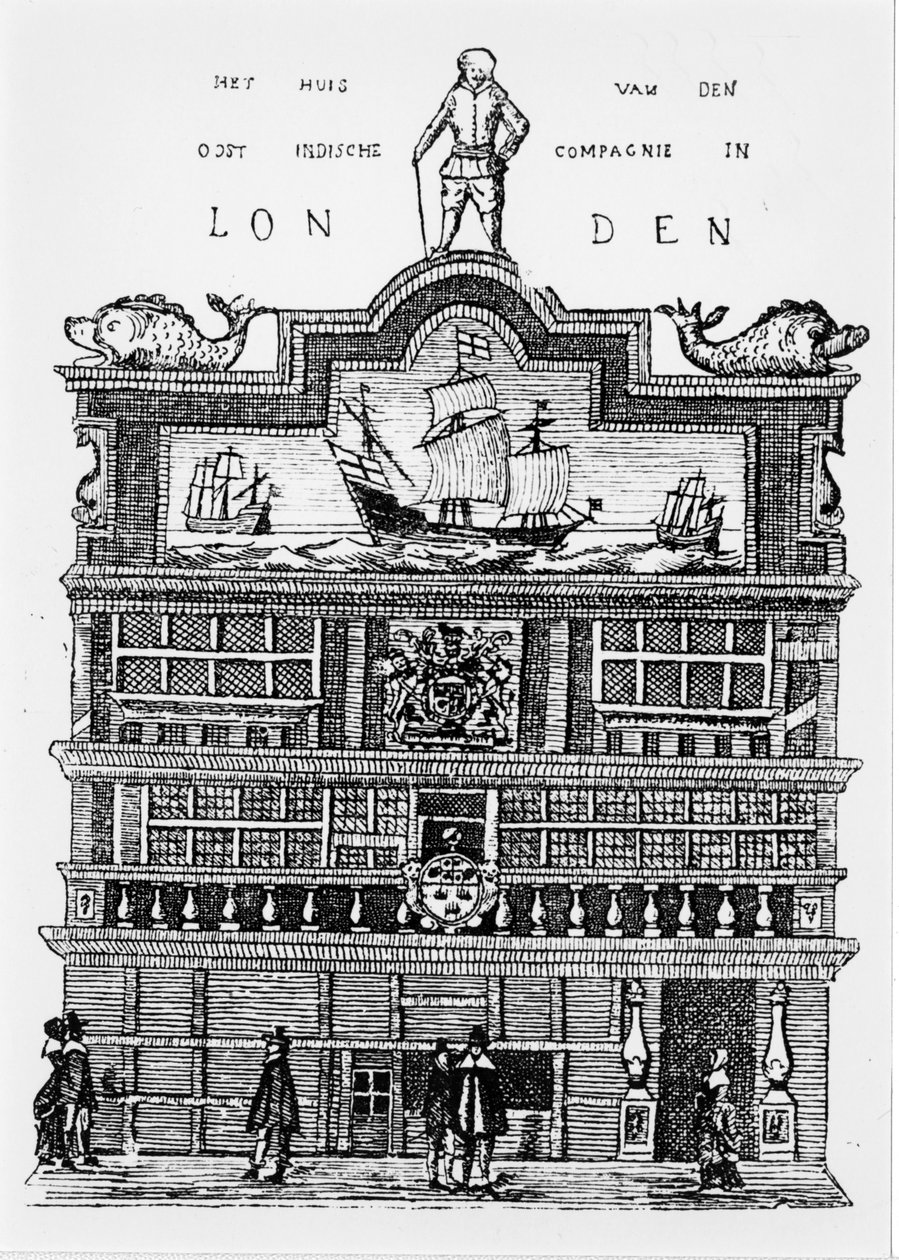 Hoofdkwartier van de Oost-Indische Compagnie in Londen in de 17e eeuw. door Unknown artist