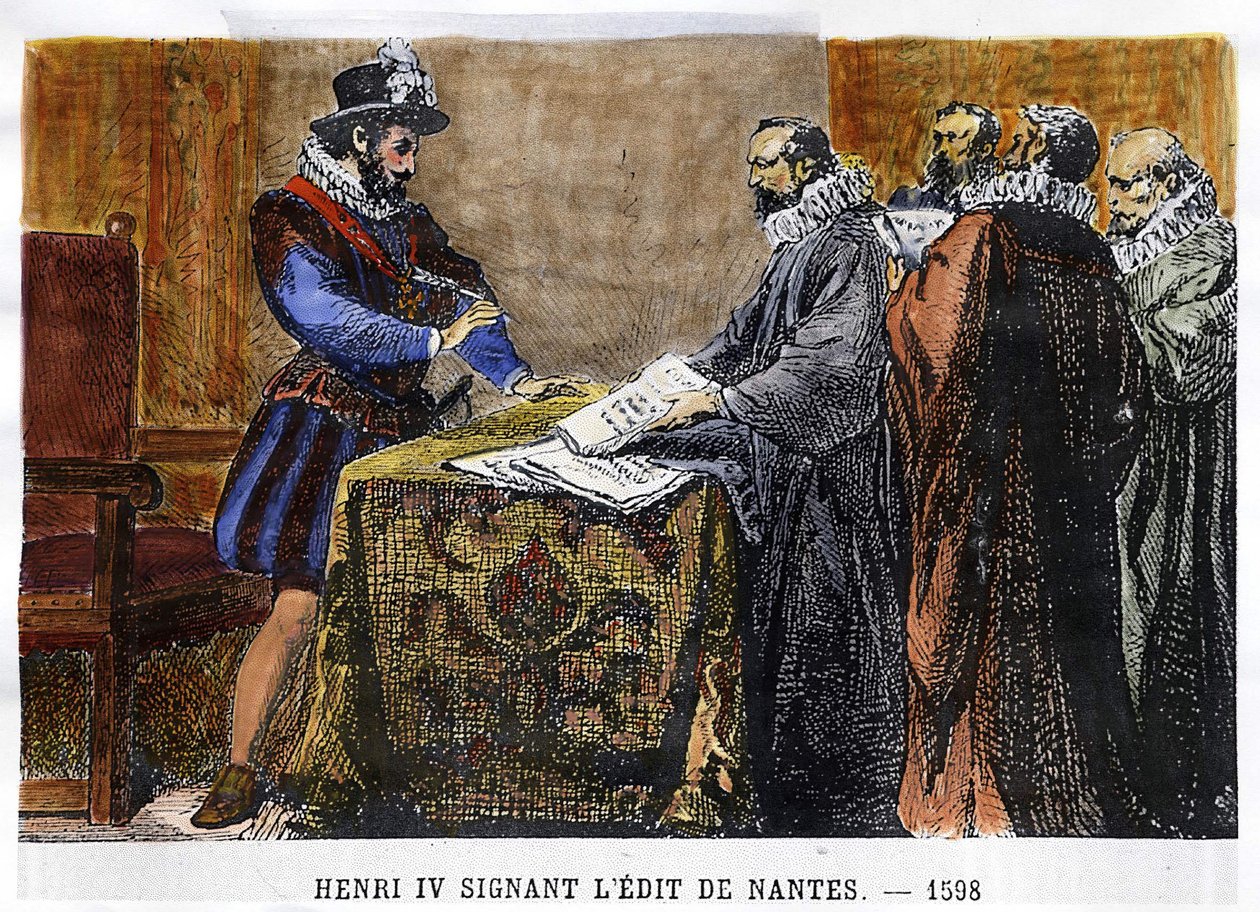 Henri IV (1553 - 1610) ondertekende het Edict van Nantes in 1598 door Unknown artist