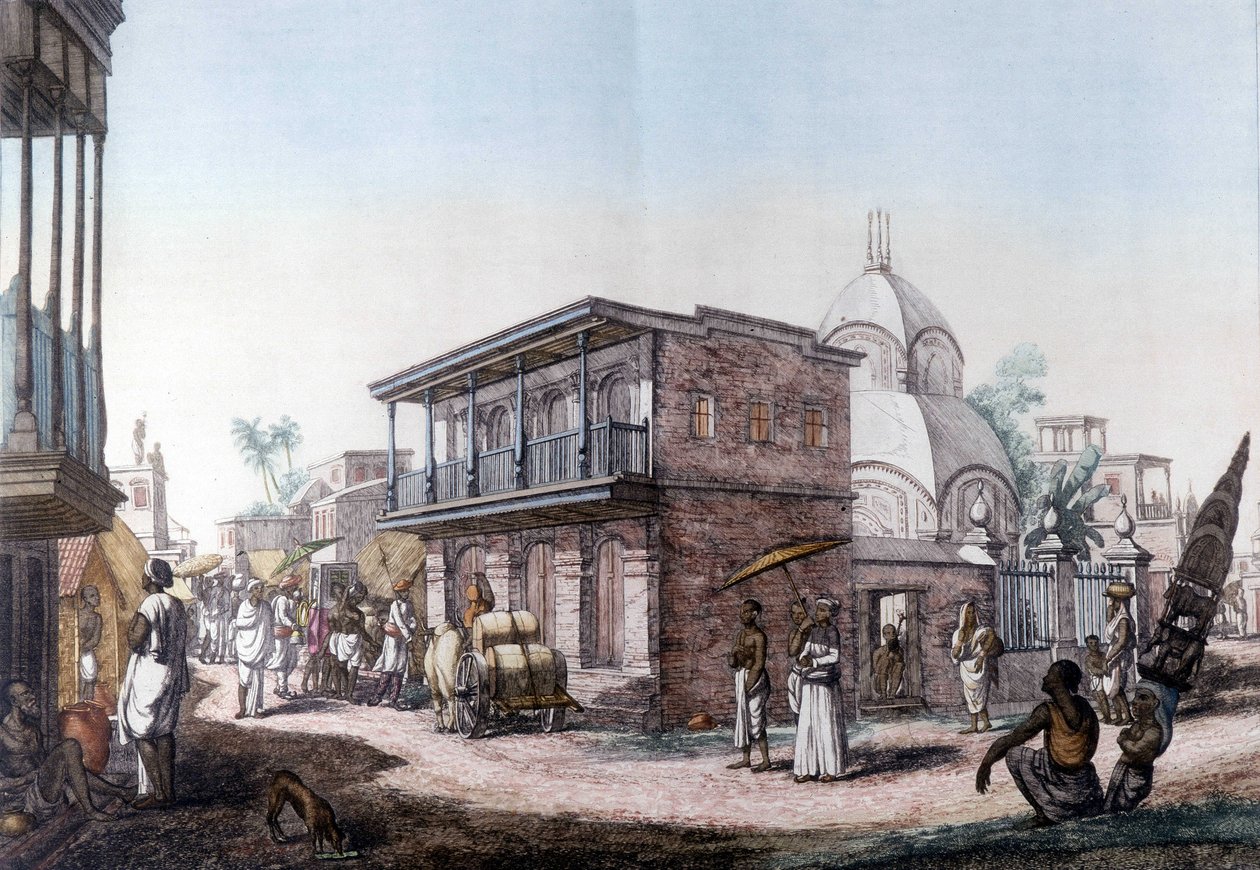 Hindoe gebouwen: straat in de stad Calcutta (Kalkata), India. door Unknown artist