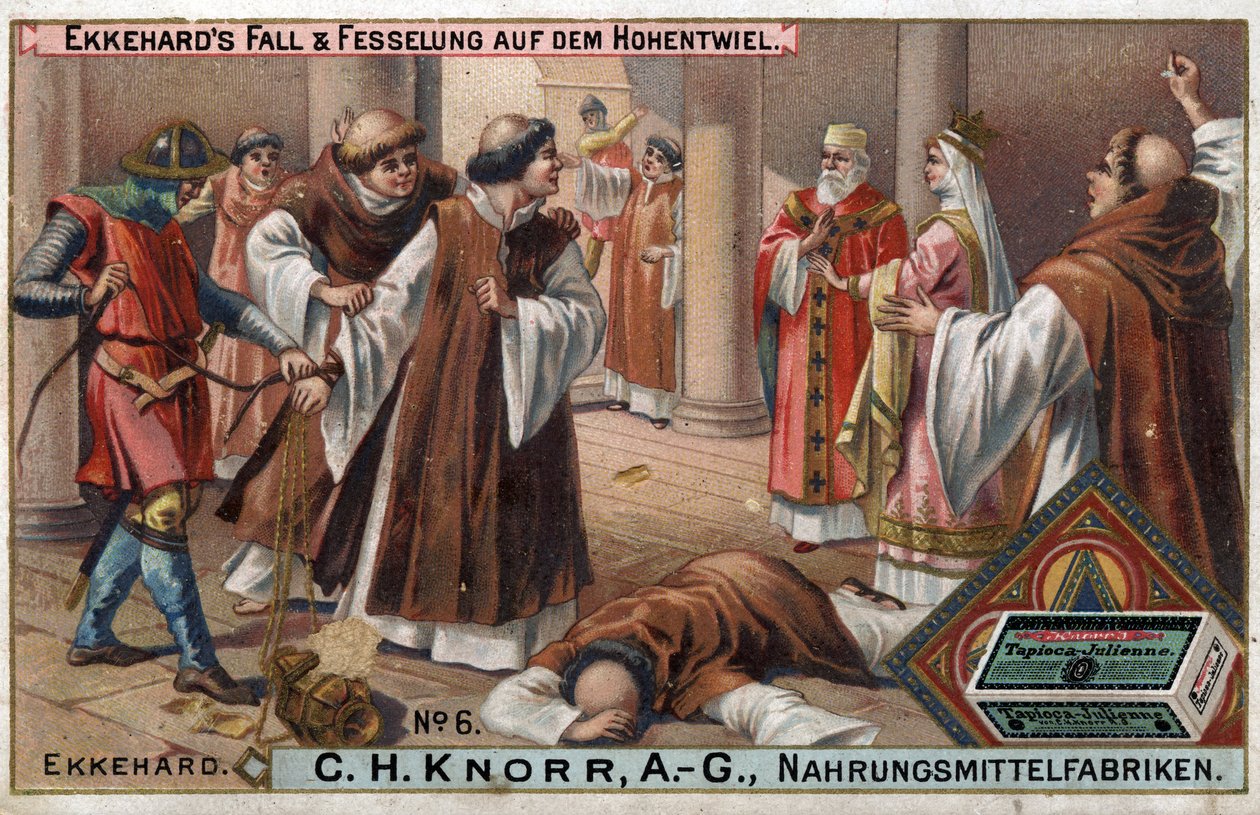 Geschiedenis van Ekkehard IV van St. Gallen (St. Gallen) of Eckhard, Eckhart (980 -1057) geleerde en Latijnse dichter. De val van Ekkehard en zijn lessen in Hohentwiel. door Unknown artist