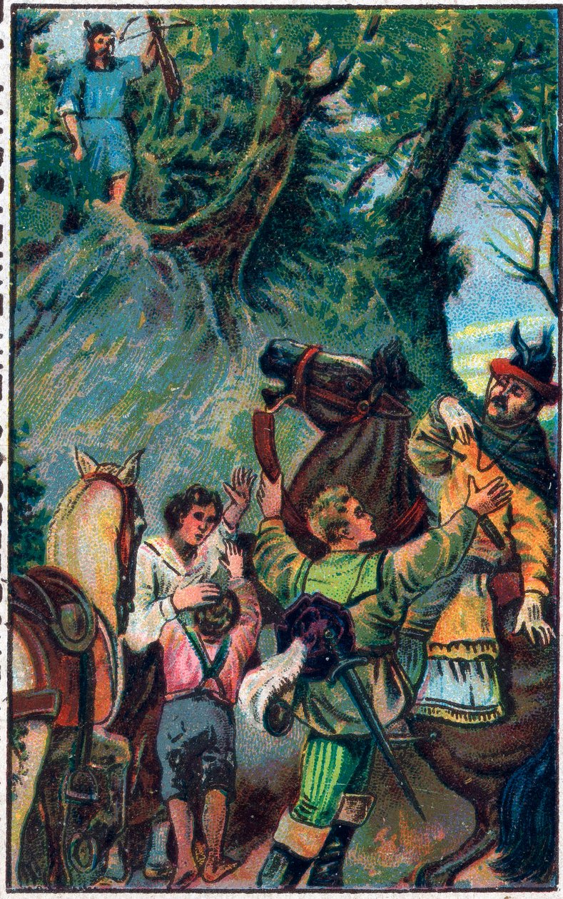 Geschiedenis van Guillaume Tell (Wilhelm Tell) (legendarische held van de Zwitserse onafhankelijkheid): de dood van Gessler. Chromolithografie uit het einde van de 19e eeuw. door Unknown artist