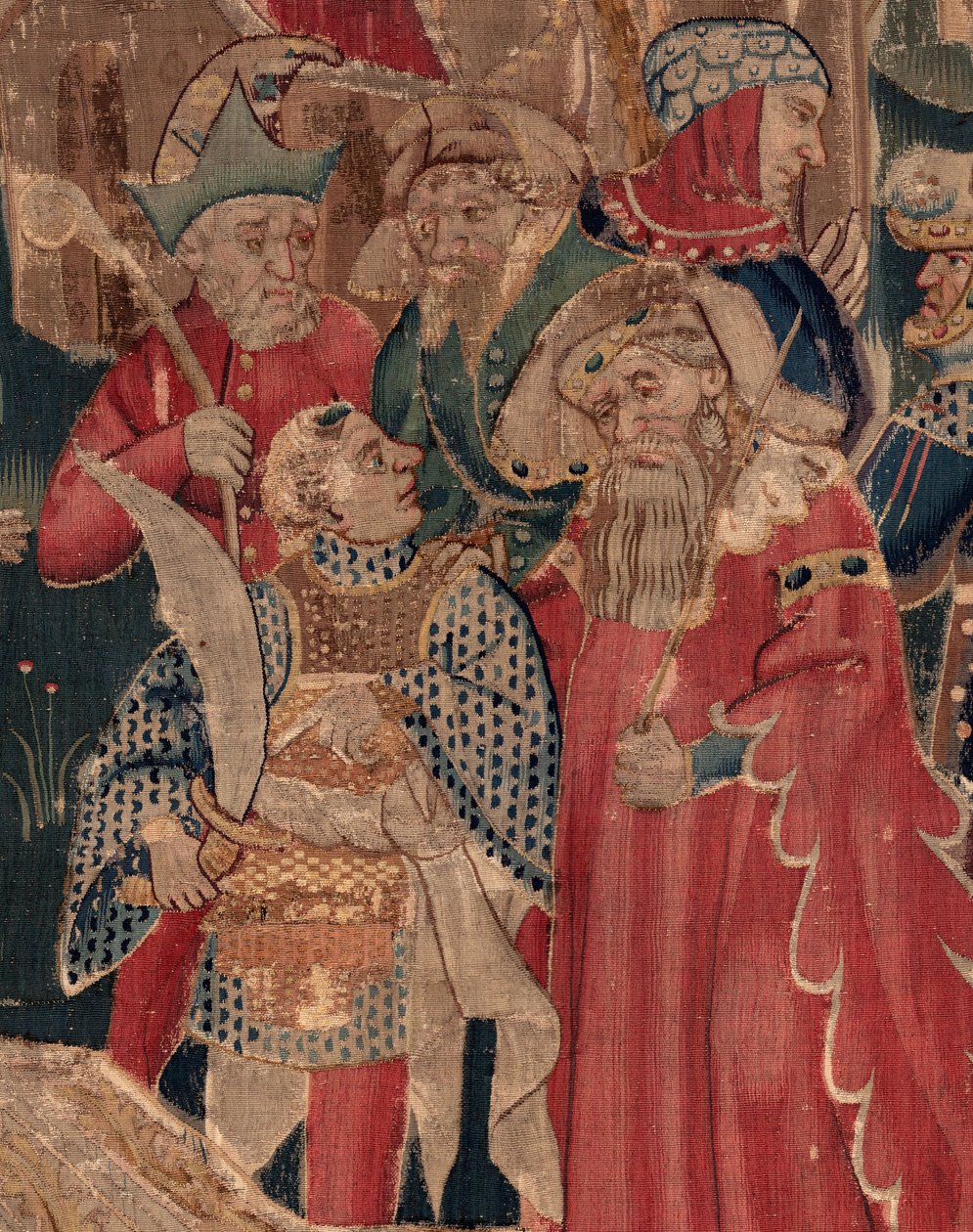 Geschiedenis van Sint Piat en Sint Eleuthère, Scene 12: De opstanding van de dochter van de tribuun (Comment Jehsucrist reclama le bon saint et ressuscita par chy la fille de tribun present son père et le commun) (detail) door Unknown artist