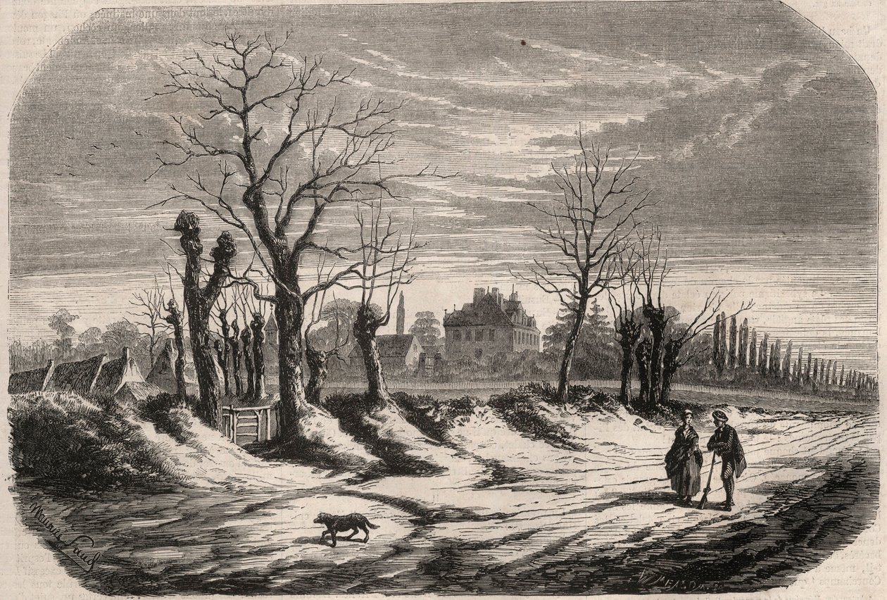 Huis van George Sand (1804-1876) (Aurore Dupin), Barones Dudevant in Nohant Vic in de Indre (36). Gravure in 