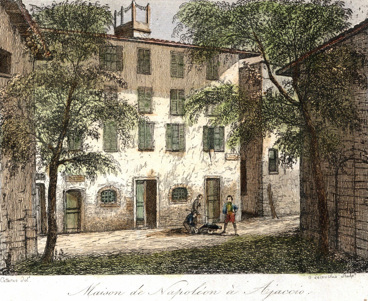 Huis van Napoleon in Ajaccio - Kleurgravure 19e eeuw door Unknown artist