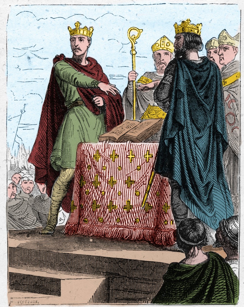 Honderdjarige Oorlog: Verdragen van Bretigny op 8 mei 1360, in het kasteel van Bretigny (bij Chartres), tussen de gevolmachtigden van koning Edward III van Engeland en die van Charles, zoon van koning Jan II van Frankrijk. door Unknown artist