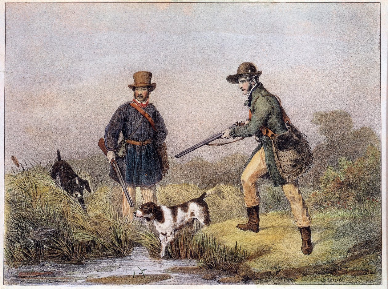 Jagers in de moerassen Prenten van de 19e eeuw Gien, jachtmuseum door Unknown artist