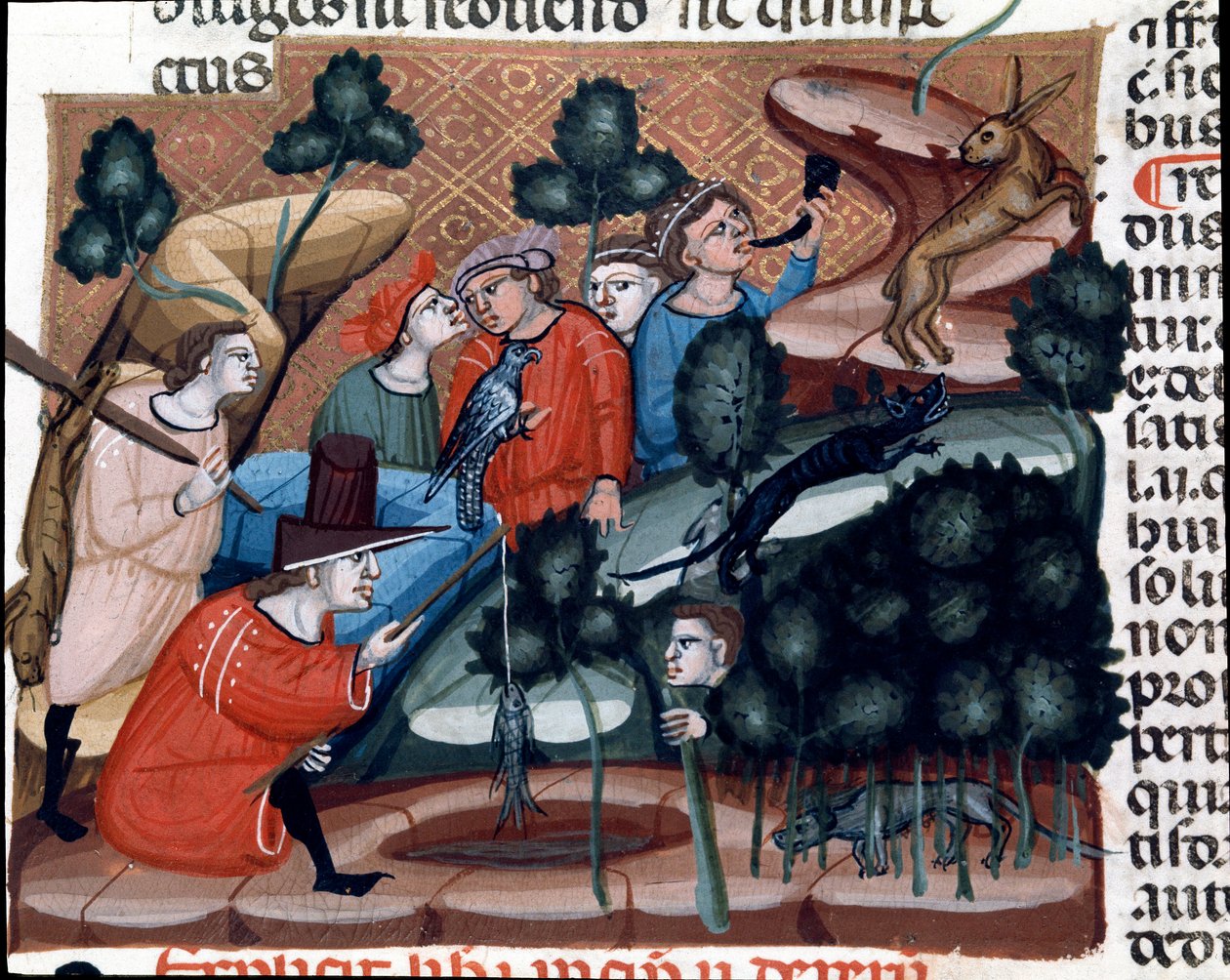 Jachtscènes Miniatuur uit de Codex Justinianus, een verzameling wetten en instellingen gepubliceerd onder de Romeinse keizer Justinianus I van Byzantium (483-565) door Unknown artist