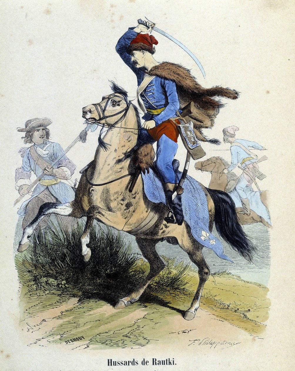 Huzaren van Rautki in 1720 vechter. door Unknown artist