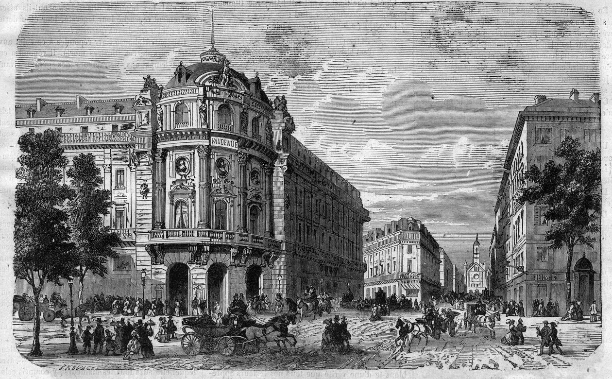 Inhuldiging van het nieuwe Théâtre du Vaudeville in Parijs, op de hoek van Boulevard des Capucines en Chaussee d
