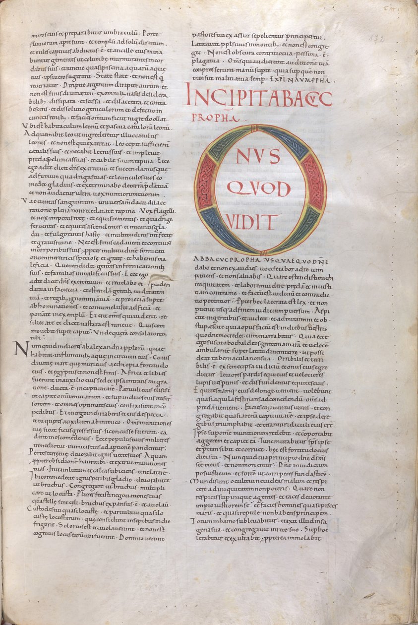 Incipit Habakkuk Propha. Incipit van het boek van de profeet Habakkuk, 11e eeuw (miniatuur, vliezig handschrift) door Unknown artist