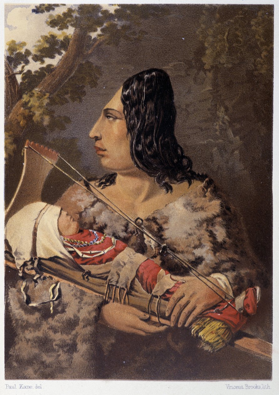 Indiaanse vrouw en haar baby - in "Wandering of an artist among the indians of north america" door Paul Kane, Longmans & Roberts, Londen door Unknown artist