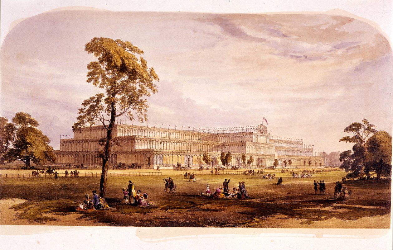 Industriële revolutie: uitzicht op het Crystal Palace, gebouwd door Joseph Paxton voor de Wereldtentoonstelling van 1851 in Londen (Hyde Park) 19e eeuw door Unknown artist