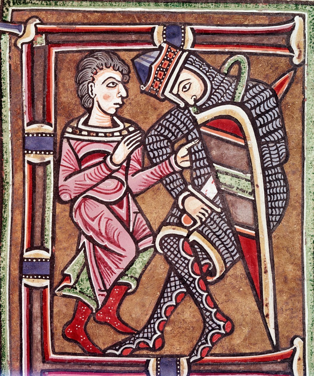 Initiaal letter E met David en Uria, echtgenoot van Bathseba (miniatuur) door Unknown artist