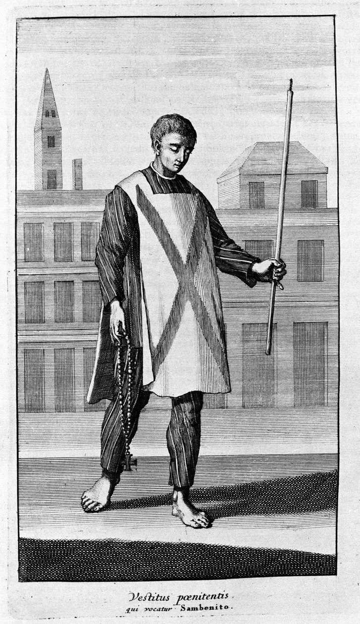 Inquisitie. Kleding van San Benito voor de processie van de Autodafe. Gravure uit 