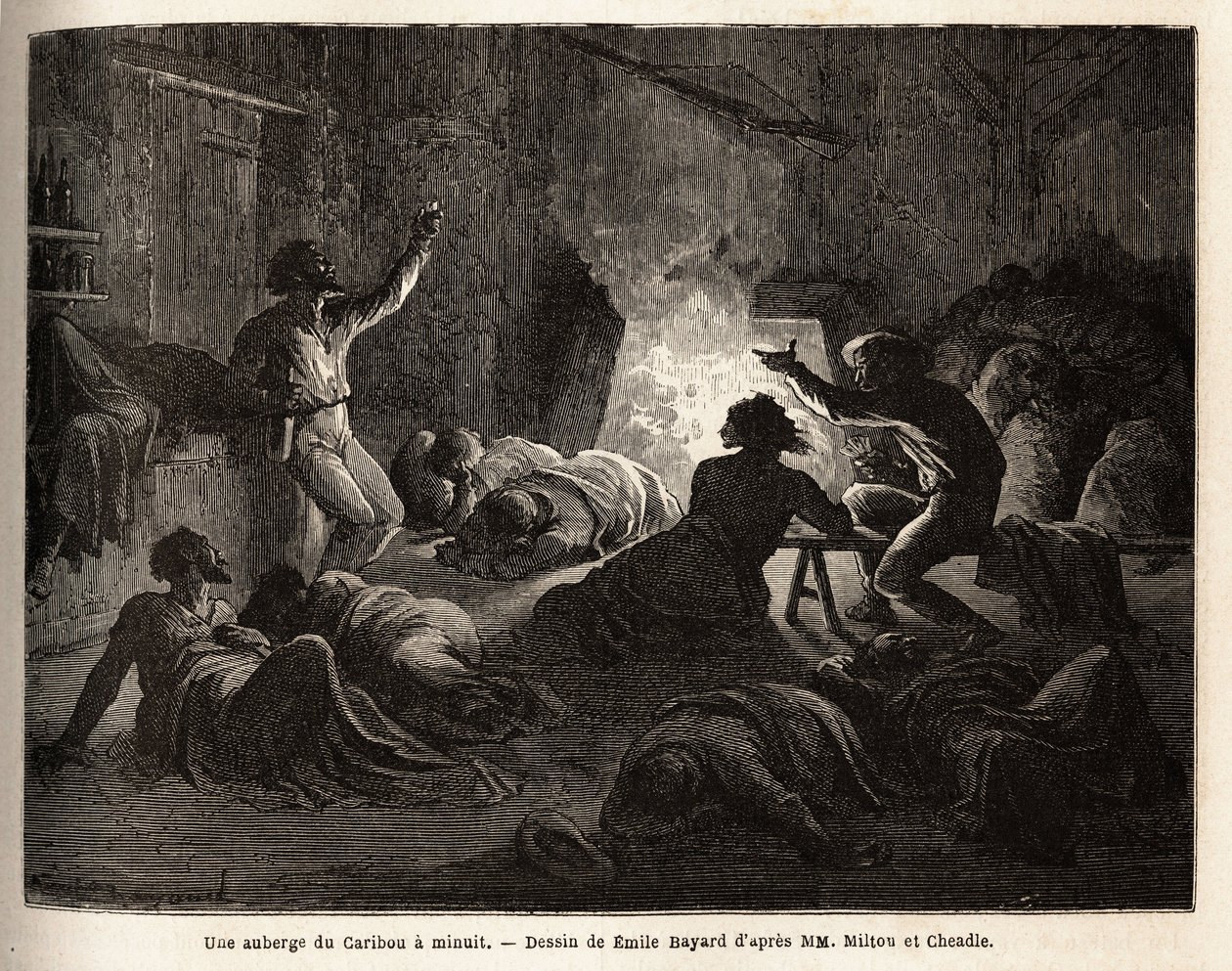 Binnen in een Caribou-herberg (Canada), om middernacht door Unknown artist